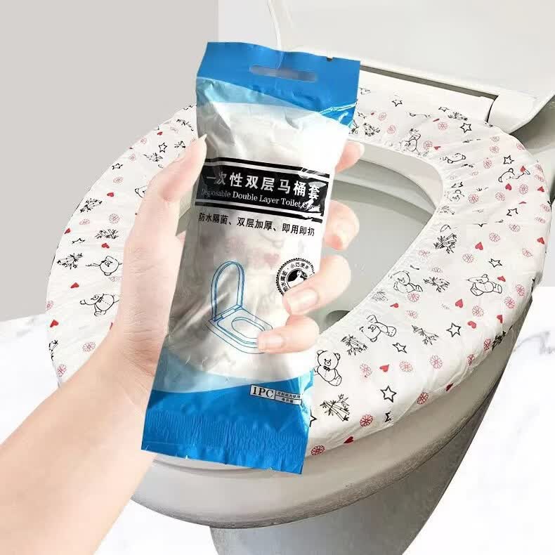 恬舒一次性马桶垫加厚家用防水无纺布隔脏坐便套入式四季旅行酒店专用 精装(印花) 50片装