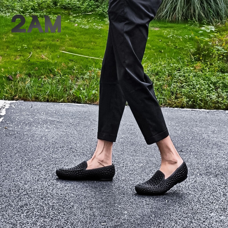 2AM4D打印一体乐福鞋轻便舒适豆豆鞋套脚商务3D打印休闲鞋 黑色 39