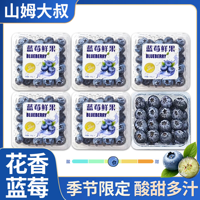 山姆大叔云南花香蓝莓王6盒装【京东空运/顺丰-多地次日达】新鲜水果礼盒 5A级精选果【单果12mm+】 125g*4盒【巨划算-80%人选】净400g