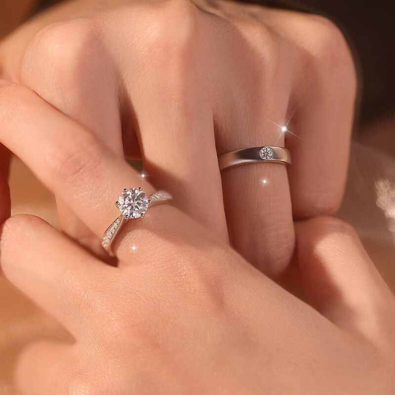 仿真莫桑石活口情侣对戒1克拉订婚求婚礼物 1克拉女戒【主石6.5mm】 开口可调节