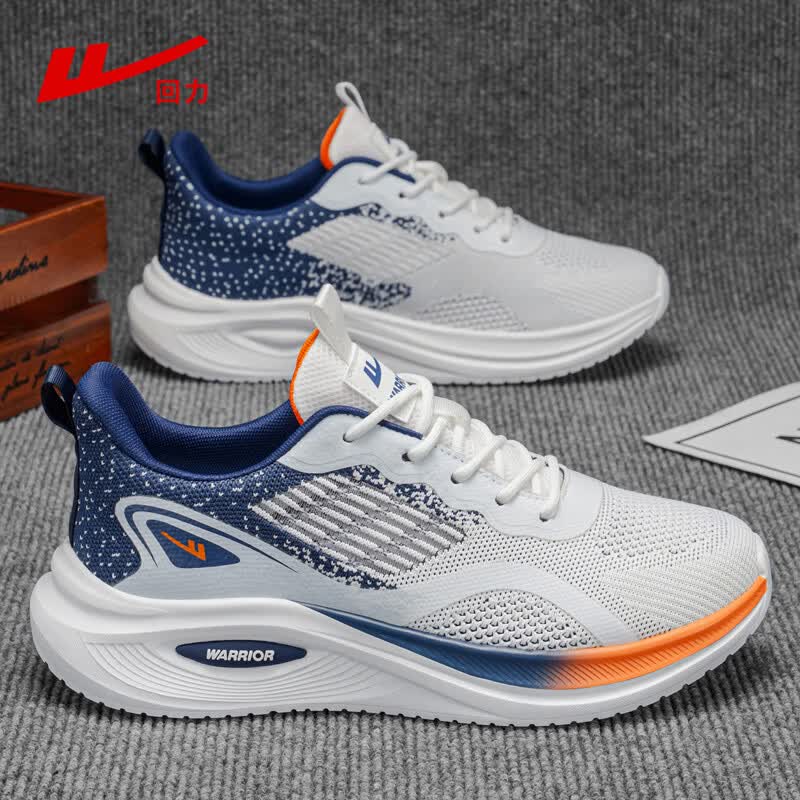 回力男鞋2026新款夏季网面透气运动男士休闲鞋轻便百搭跑步鞋子男 白/深蓝 39