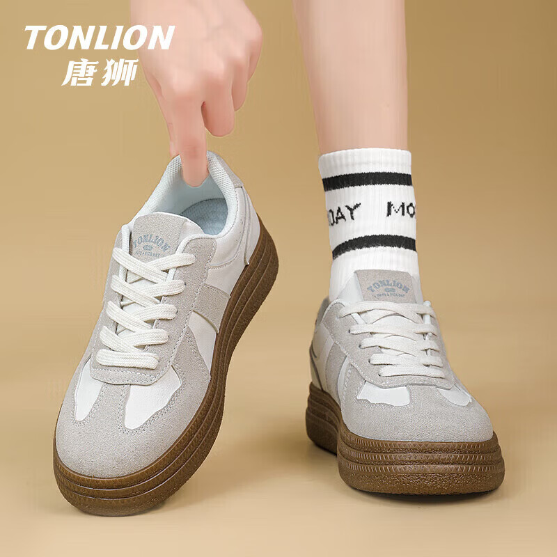 唐狮（TonLion）鞋子女2026春夏季潮流个性板鞋女软底舒适时尚女鞋耐休闲鞋 白灰TS20234175 35