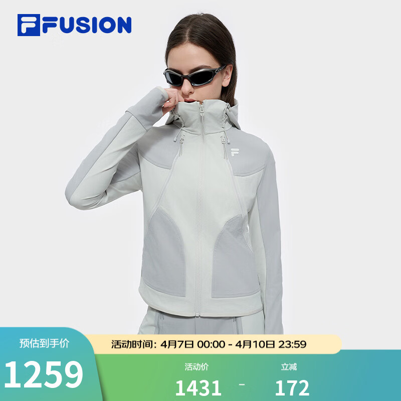 FILA FUSION斐乐潮牌梭织外套女春新款时尚休闲拼色连帽上衣 岩层灰-GY S 160/80A/S