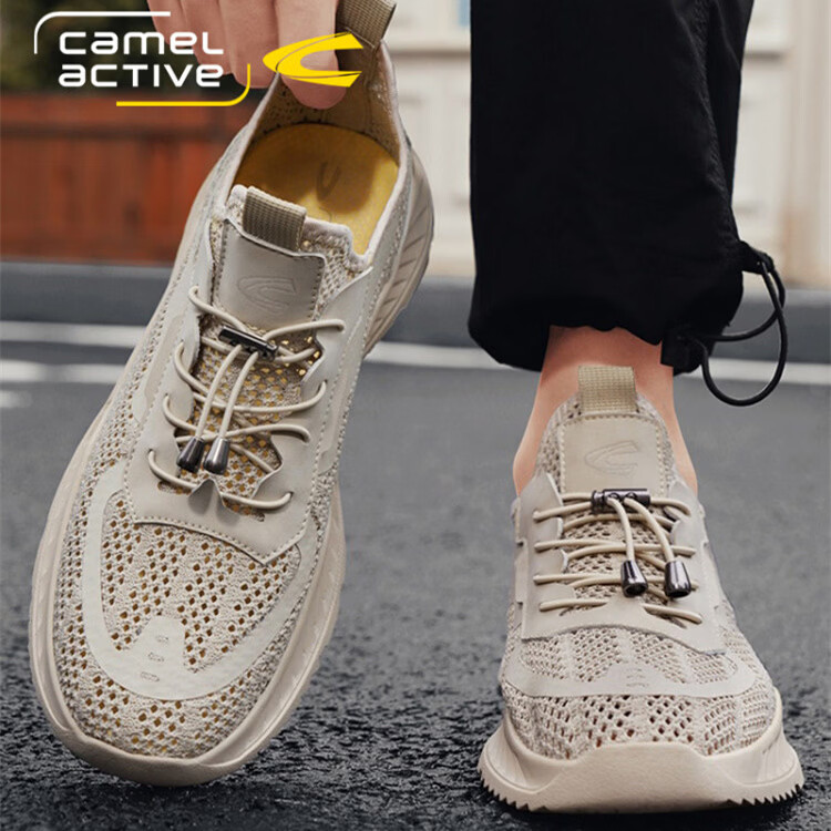 骆驼动感（camel active）男款2026夏季透气镂空网面鞋软底轻便舒适百搭运动休闲鞋套脚男鞋 沙色 40 (250mm)
