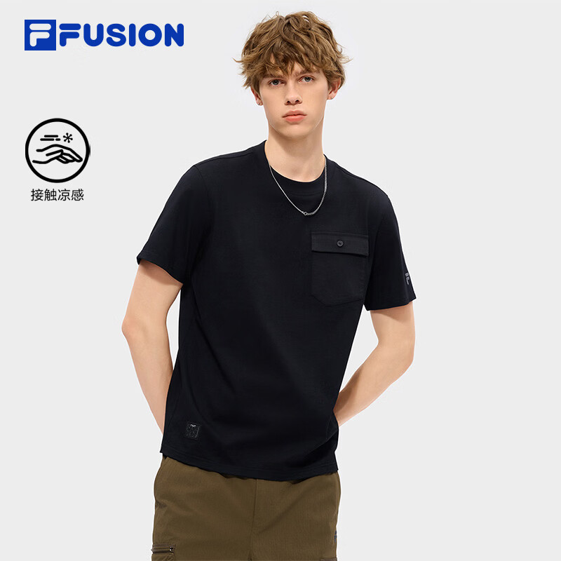FILA FUSION斐乐潮牌男子针织短袖衫2026夏季新款休闲百搭凉感T恤 正黑色-BK L 175/96A/L