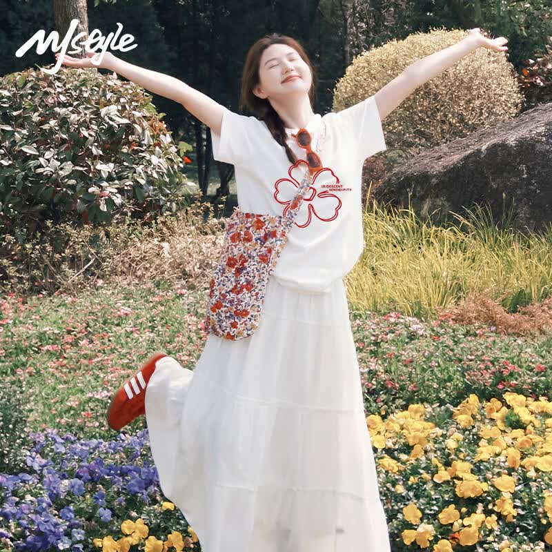 MJ STYLE纯棉短袖T恤女2026夏季新款小个子爱心线条印花宽松百搭半袖上衣