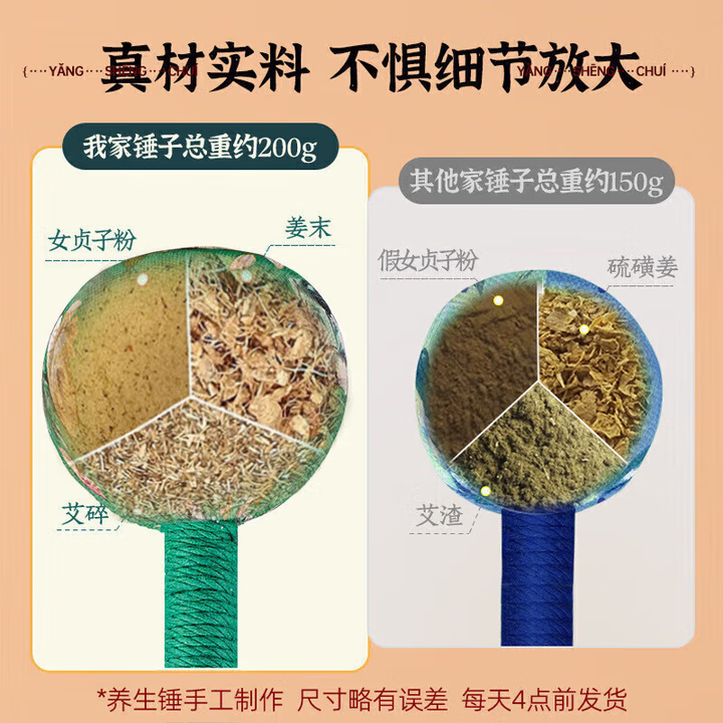 手工按摩锤捶背神器颈椎颈肩多功能艾草养生锤敲胆经锤 一个(颜色随机)