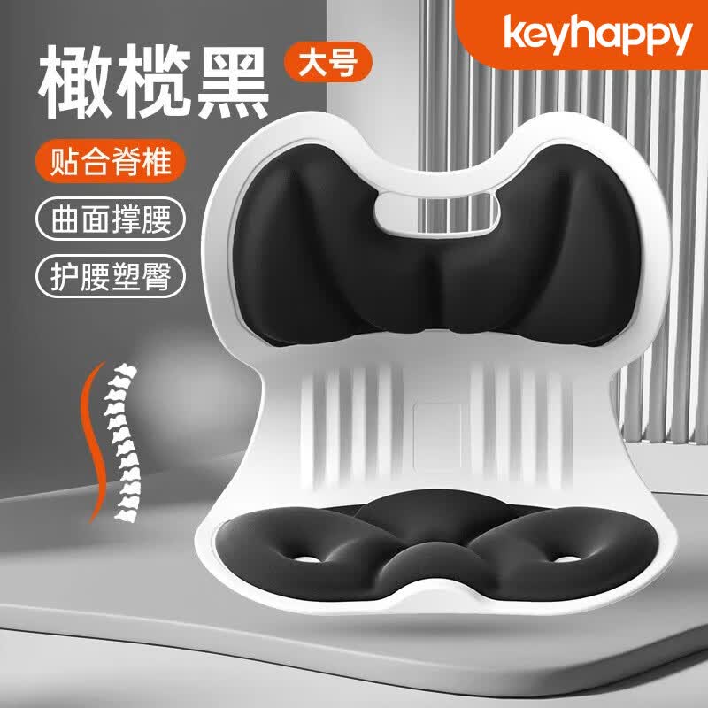 Keyhappy护腰坐垫靠背椅一体支撑矫坐姿男女防驼背办公室久坐神器人体工学 黑白色【护腰+矫姿】 均 码
