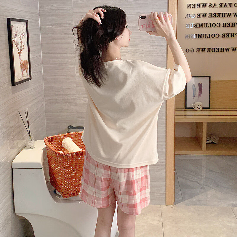 DAPHNE达芙妮夏季新款短袖短裤女休闲大码宽松可爱卡通可外穿带胸垫家居服套装 CRS-88801带胸垫 L