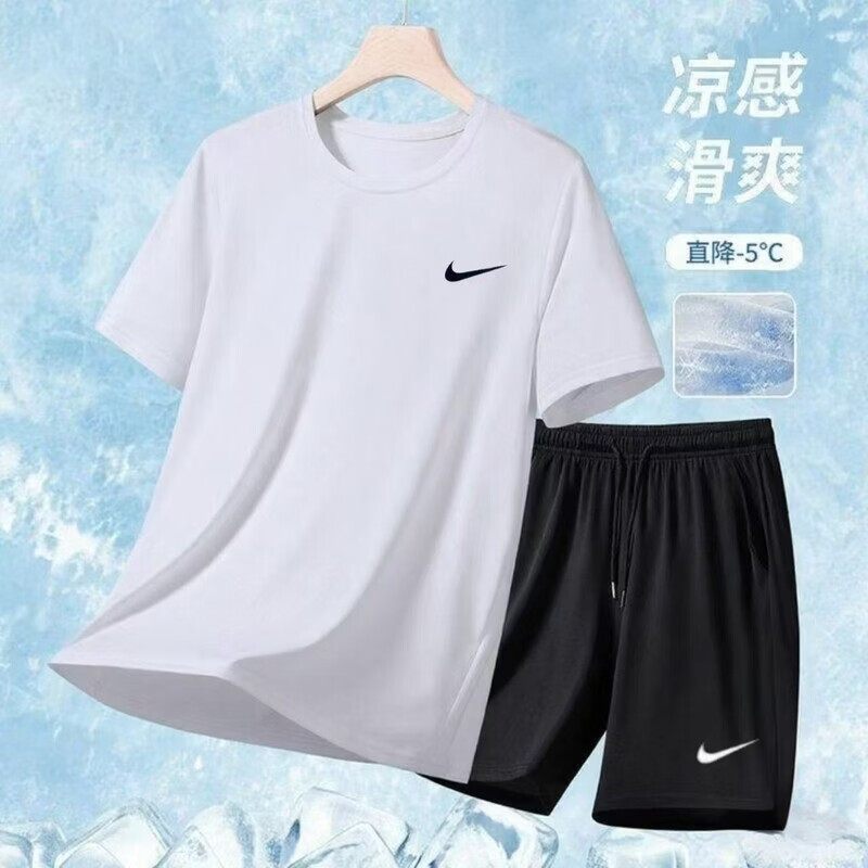JUST DO IT-NIKE夏季休闲运动套装男t恤2026新款健身篮球服跑步田径体考短袖 耐克白色短袖短裤两件套【轻薄速干】 M 耐克M 推荐【70-90斤】 运动休闲装