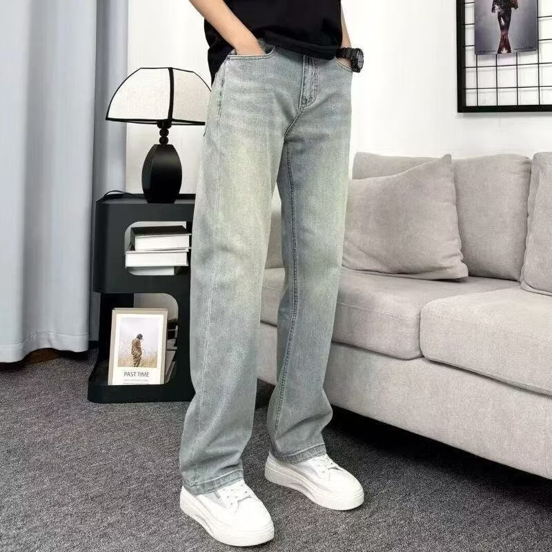 2026春夏新款宽松直筒美式高街弹力浅色美式牛仔裤男士休闲百搭LQ 浅蓝色 31 （120-135斤）