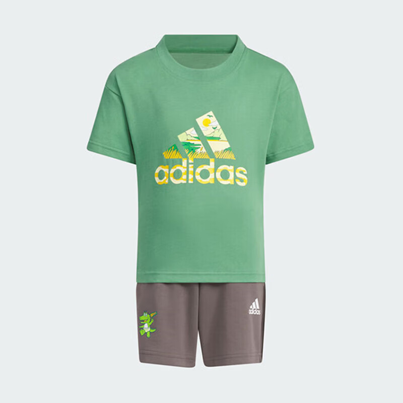阿迪达斯（adidas）儿童经典短袖短裤运动休闲套装JE3206 绿色    128   