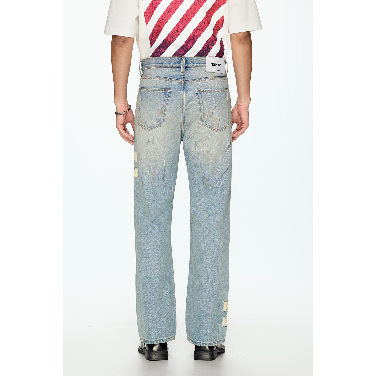 OFF WHITE™26SS 泼墨贴布箭头刺绣轻奢潮牛仔裤百搭长裤 男女同款 浅蓝色 L