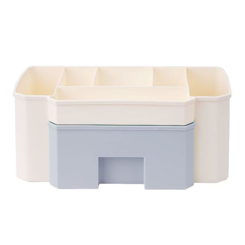 智权抽屉式收纳盒大容量办公室桌面整理置物架学生宿舍文具收纳盒多格 蓝色收纳盒【双抽屉】送贴纸 新款限时