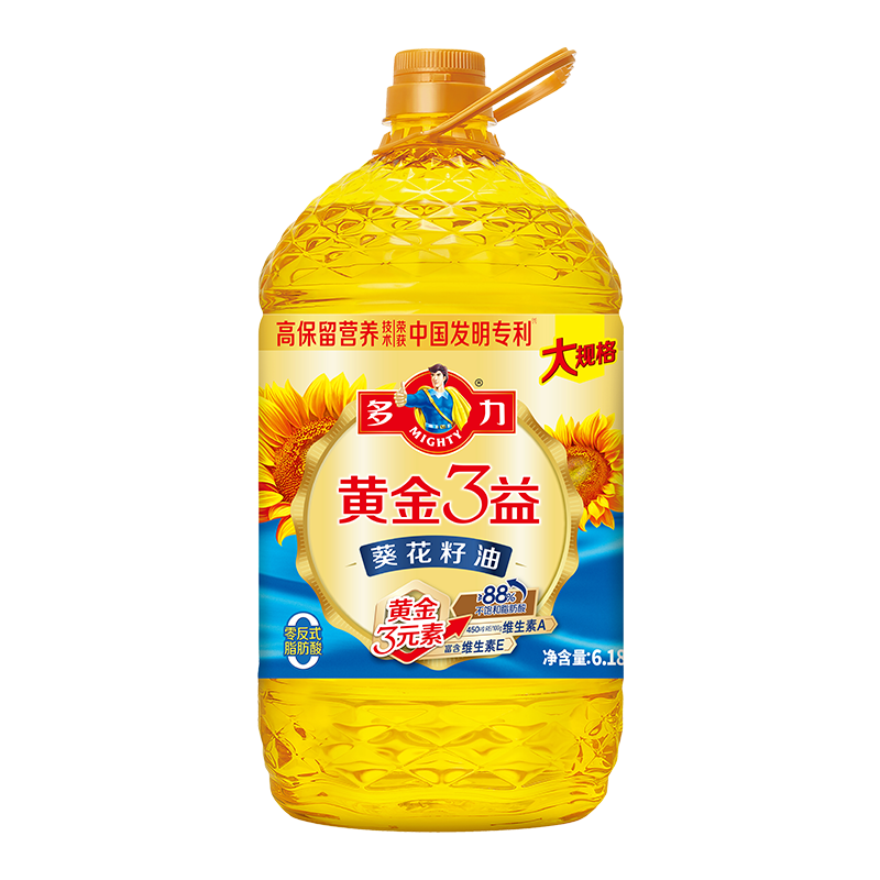 多力黄金3益葵花籽油6.18L 一级压榨食用油 高品质营养升级款