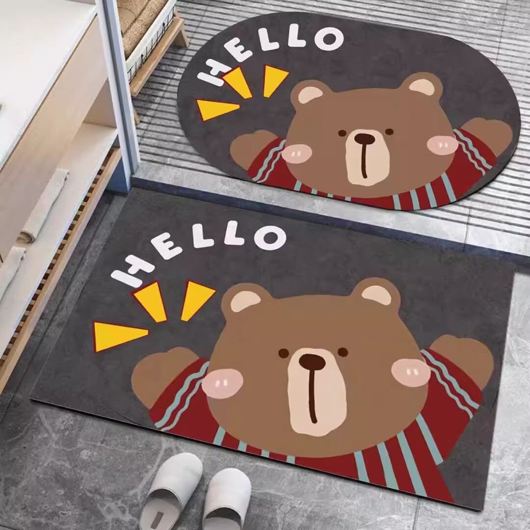 金玉铭川硅藻泥浴室地垫卫生间吸水垫卫浴厕所门口脚垫家用入户门防滑垫子 GZN-J怀旧-Y17（一方一圆 共2件） 40X60cm【吸水速干防滑】