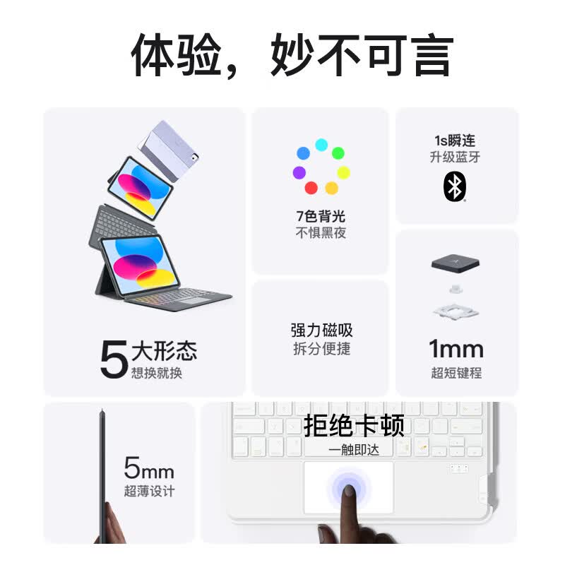 inateck ipad妙控键盘iPad Pro1234/Air7654可拆分平板保护套保护壳横竖磁吸多点触控蓝牙连接2025新款 【旗舰款】星芋紫 【Air4-8/Pro18-22】10.9/11寸