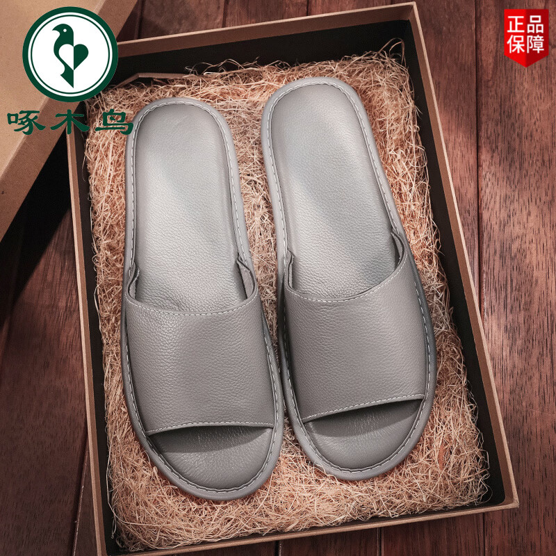 啄木鸟2026夏季新款高端手工全牛皮拖鞋男女居家用防滑真皮软底凉拖鞋 黑色 39-40 27号(适合)