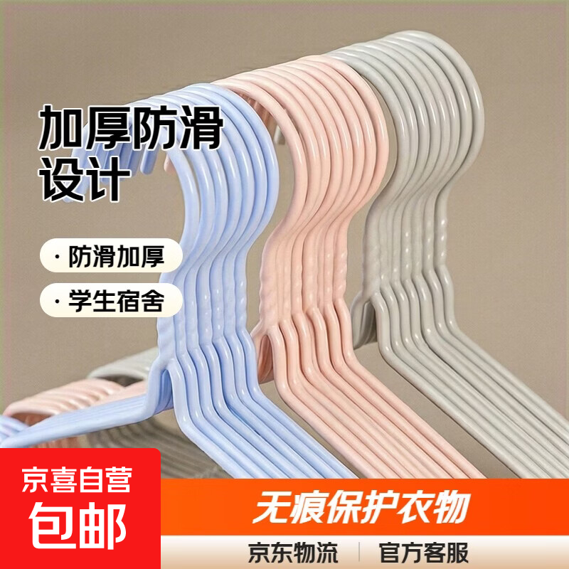 加粗防滑衣架成人防滑加厚学生宿舍无痕挂衣架家用衣服架子撑衣挂 40厘米凹槽款 10支装（随机色）