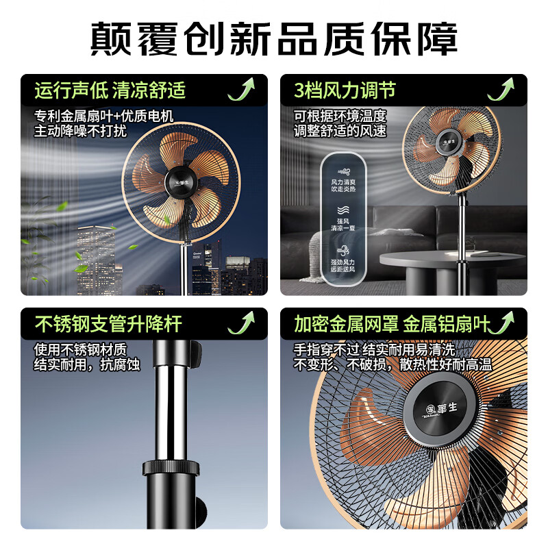 华生（Wahson）电风扇落地扇家用风扇立式大风力客厅宿舍五叶金属风扇轻音节能劲风远距电扇 铜芯电机机械FS-1203+14英寸精品铝叶