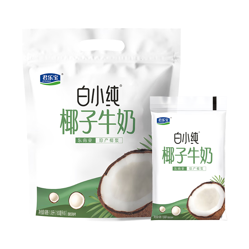 需首购、plus：君乐宝（JUNLEBAO）白小纯透明袋 椰子风味牛奶 180mL*6袋装