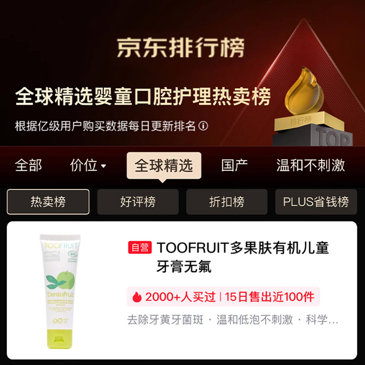 TOOFRUIT多果肤 有机儿童牙膏无氟 3-6-12岁 换牙期防蛀牙去黄男女孩60g 【超值囤货装】无氟牙膏×2