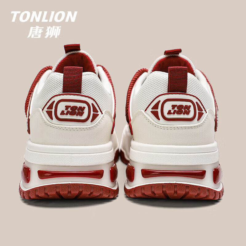 唐狮(TonLion)女鞋2026新款春夏季时尚百搭厚底鞋子女款网面透气运休闲鞋 红白TS20234012W 35