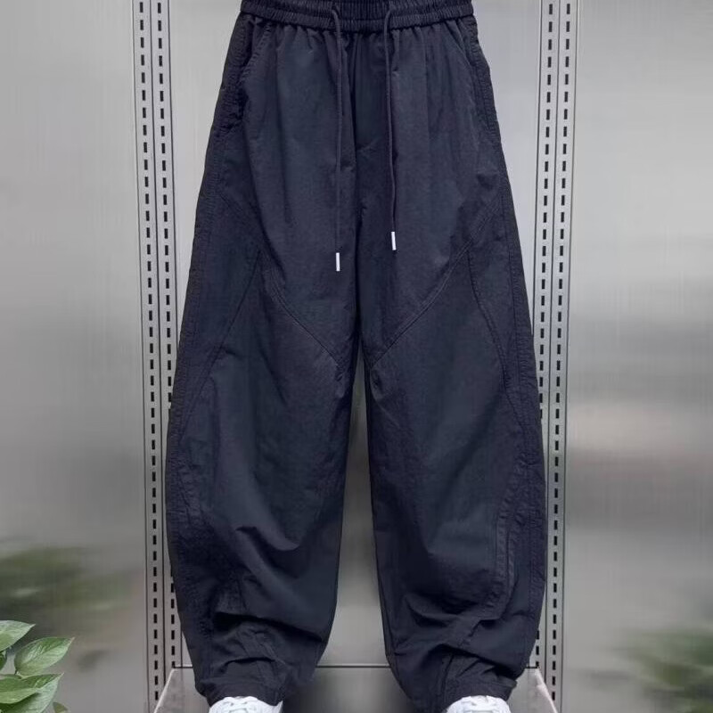 2026春夏季薄款拼条休闲裤男士宽松百搭哈伦裤时尚潮流直筒裤WXH 黑色 2XL (建议155-170斤)