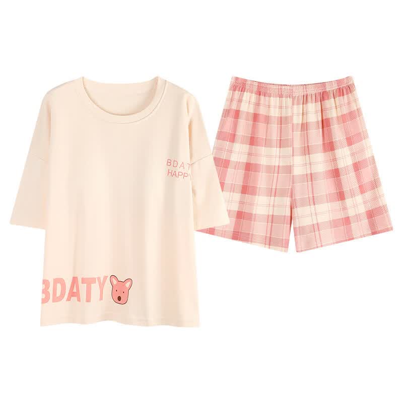 DAPHNE达芙妮夏季新款短袖短裤女休闲大码宽松可爱卡通可外穿带胸垫家居服套装 CRS-88801带胸垫 L