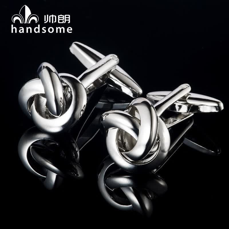 帅朗简约纯金属绳结造型麻花袖扣男士袖钉正装法式衬衫袖口扣商务百搭 银色 Φ15mm