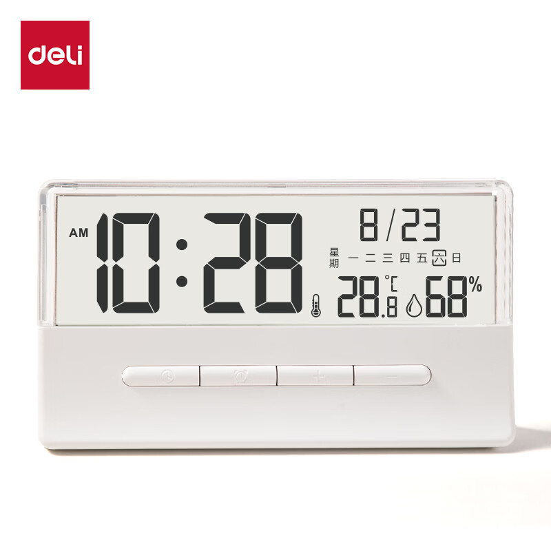 得力（deli）新款全自动智能电子时钟充电计时器闹钟起床神器家用儿童房床头钟开学升学必备学生推荐 【电池款】26新款透明屏幕闹钟-大号