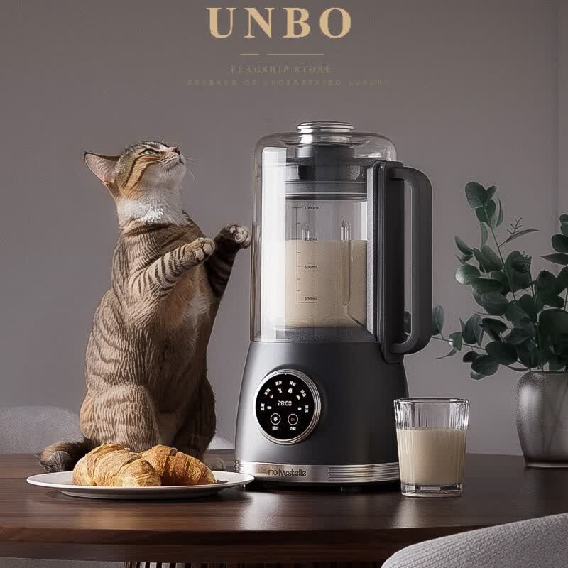UNBO德国进口品质高端破壁机家用豆浆机隔音罩轻音五谷杂粮料理机 银灰色