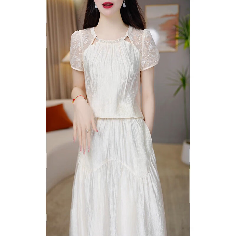 香影纯广州十三行短袖两件套连衣裙女2026年夏季新款妈妈流行半身裙套装 图片色 2XL (建议121-130斤)