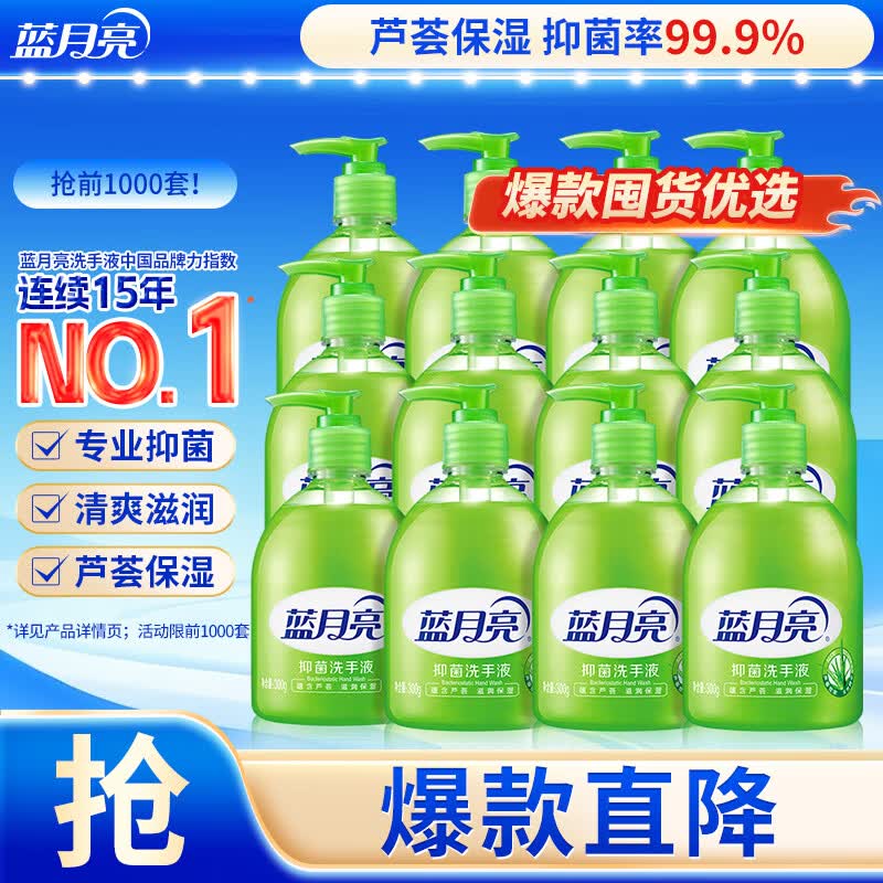 蓝月亮洗手液抑菌99.9%300g*12瓶整箱 芦荟泡沫丰富儿童办公室商用7.2斤