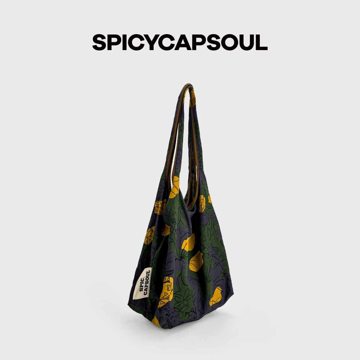 SPICYCAPSOUL【花袋】池金物订制花型托特包天丝亚麻单肩背购物袋 【花袋】腰果花