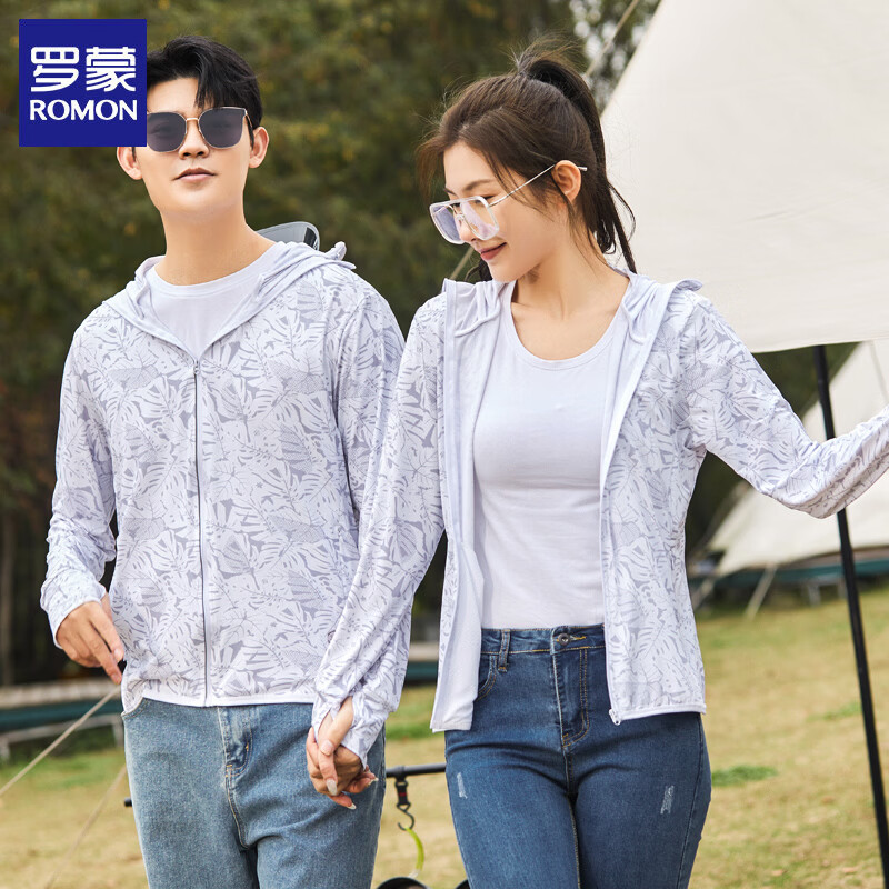 罗蒙（ROMON）夏季新款情侣防晒衣男女款皮肤衣透气凉感防晒服外套男装上衣 枫叶灰色-男款 3XL