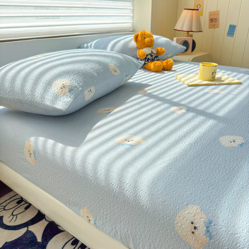 雅鹿A类双层纱床笠床罩单件席梦思床垫保护套罩宿舍全包床单四季通用 蓝色领结狗【A类面料 软糯松软】 150x200cm-单床笠