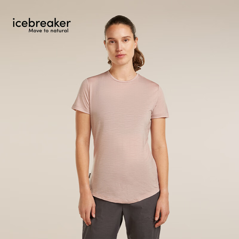 icebreaker美利奴羊毛女125 Cool-Lite可机洗户外徒步登山运动速干短袖T恤薄 0LH-霞粉 M
