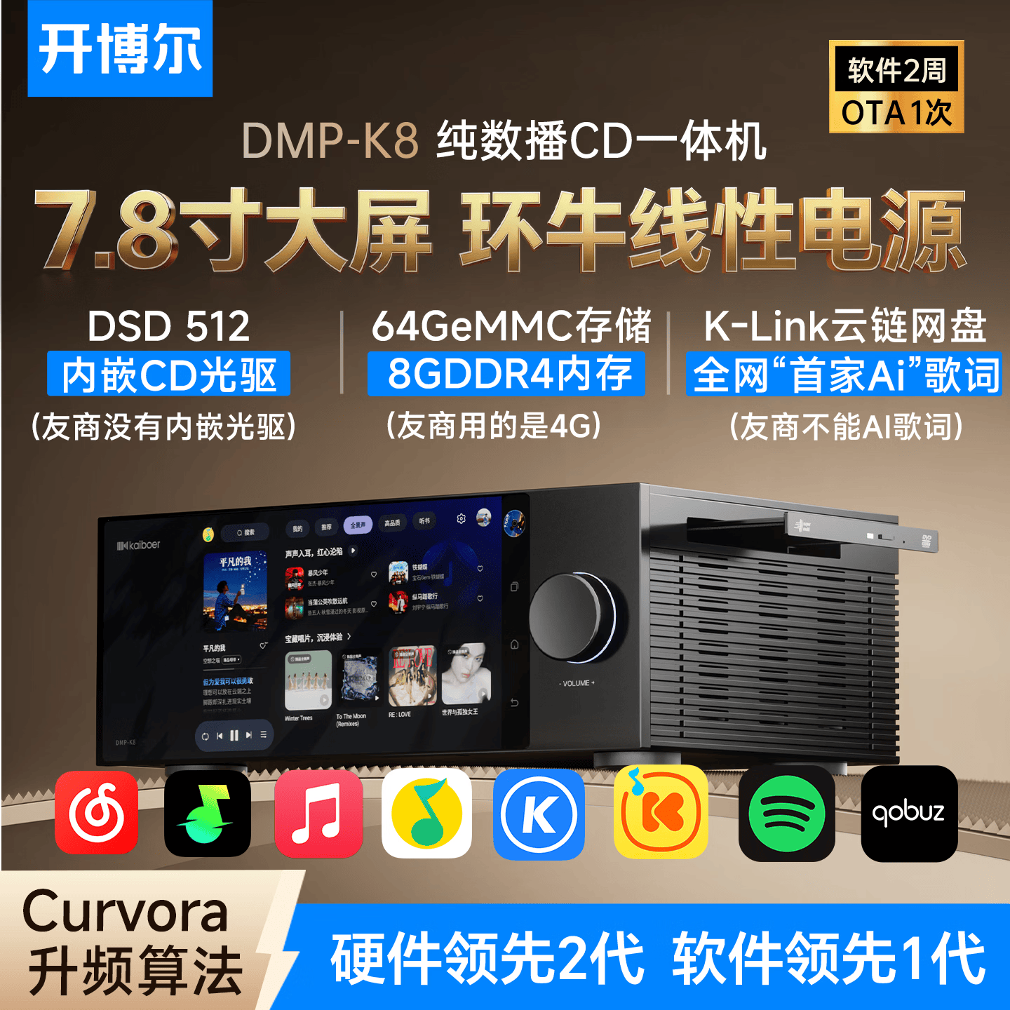 开博尔DMP-K7数播无损hifi播放器流媒体数字播放器高保真网络数播专业音频数字转盘 新品DMP-K8流媒体播放器CD一体机