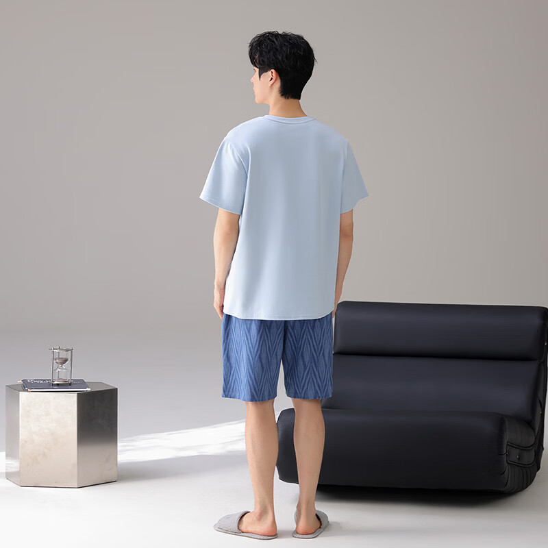 芬腾可安(FENTENGCARE)睡衣男士纯棉2026年夏季可外穿运动休闲家居服套装 浅蓝1 L