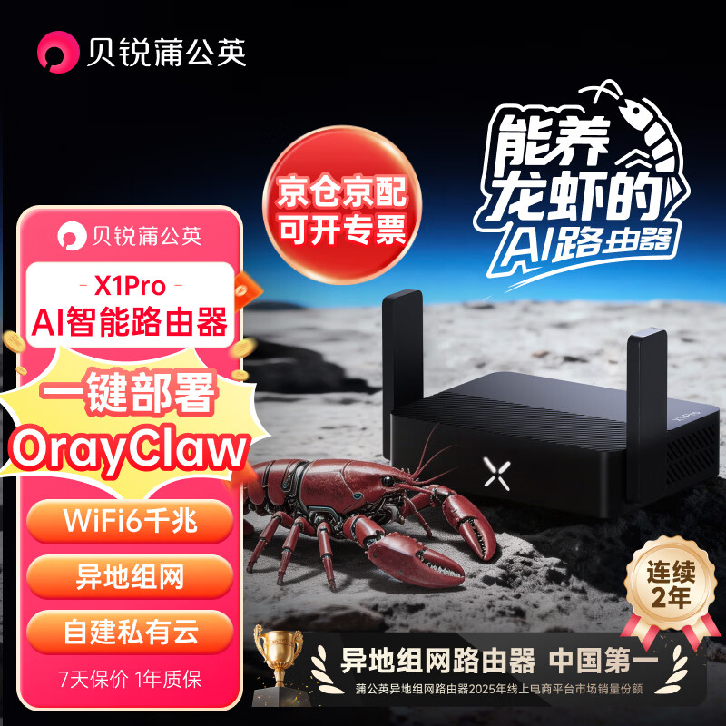 贝锐蒲公英X1Pro千兆WiFi6路由器AX3000异地组网2.5G网口USB私有云nas云存储网络硬盘便携差旅家庭家用AI智能