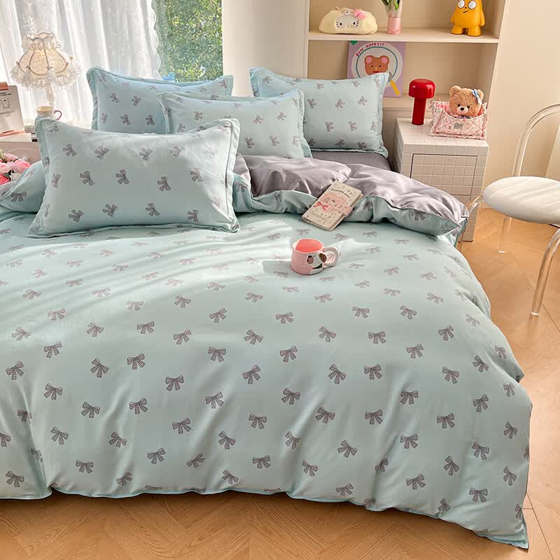 雅鹿春秋床上四件套新款床单被套被罩床品学生宿舍家用四件套 蝴蝶结 绿【清爽透气水洗棉】 1.2m宿舍 床单款 （被套150*200cm）三件套