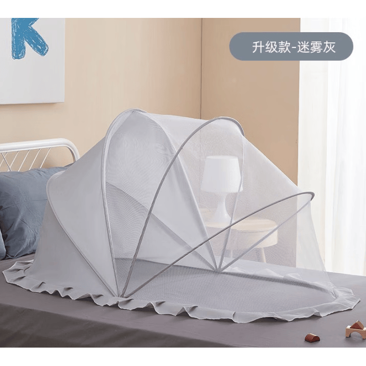 波溜紫婴儿床蚊帐罩专用新生儿童宝宝全罩式通用可折叠遮光防蚊罩蒙古包 【遮阳款】浅灰色大号建议0-5岁125cm*60cm*65cm