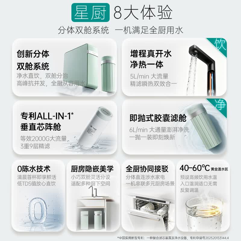 怡口净水【26年重磅新品】家用净水器陶氏RO净热一体机厨房温水等效2000G大流量前端净水自来水余氯过滤器 星厨丨你的隐形水艺大师1000G净热一体机