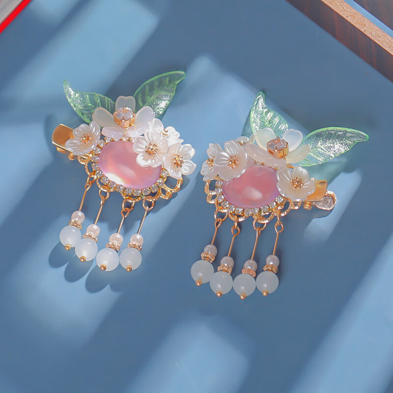 汉服发夹小清新手工流苏花朵对夹汉元素配饰女童夹子演出古风头饰