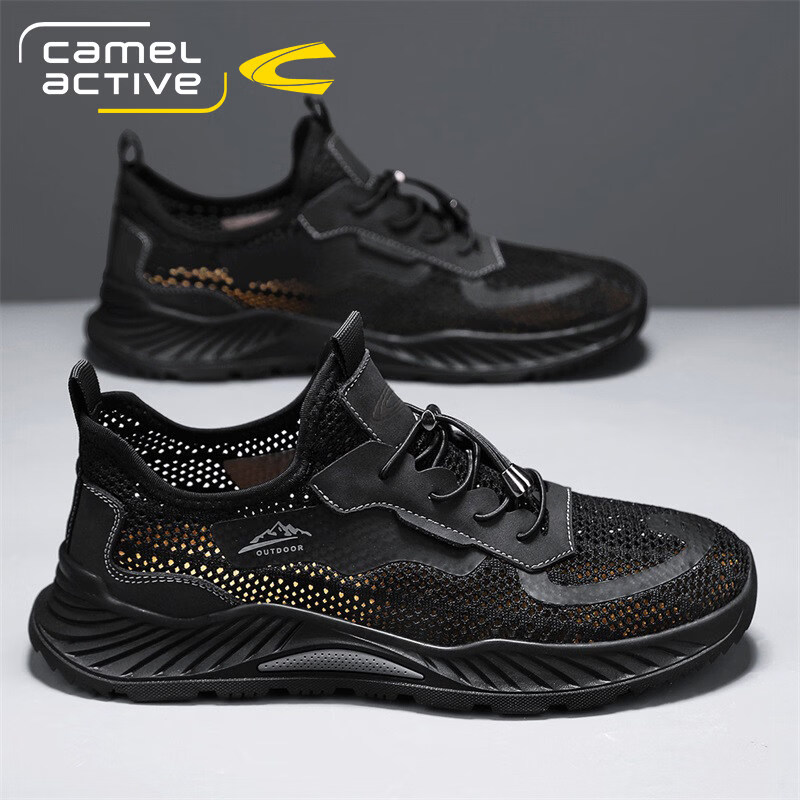 骆驼动感（camel active）男款2026夏季透气镂空网面鞋软底轻便舒适百搭运动休闲鞋套脚男鞋 沙色 40 (250mm)