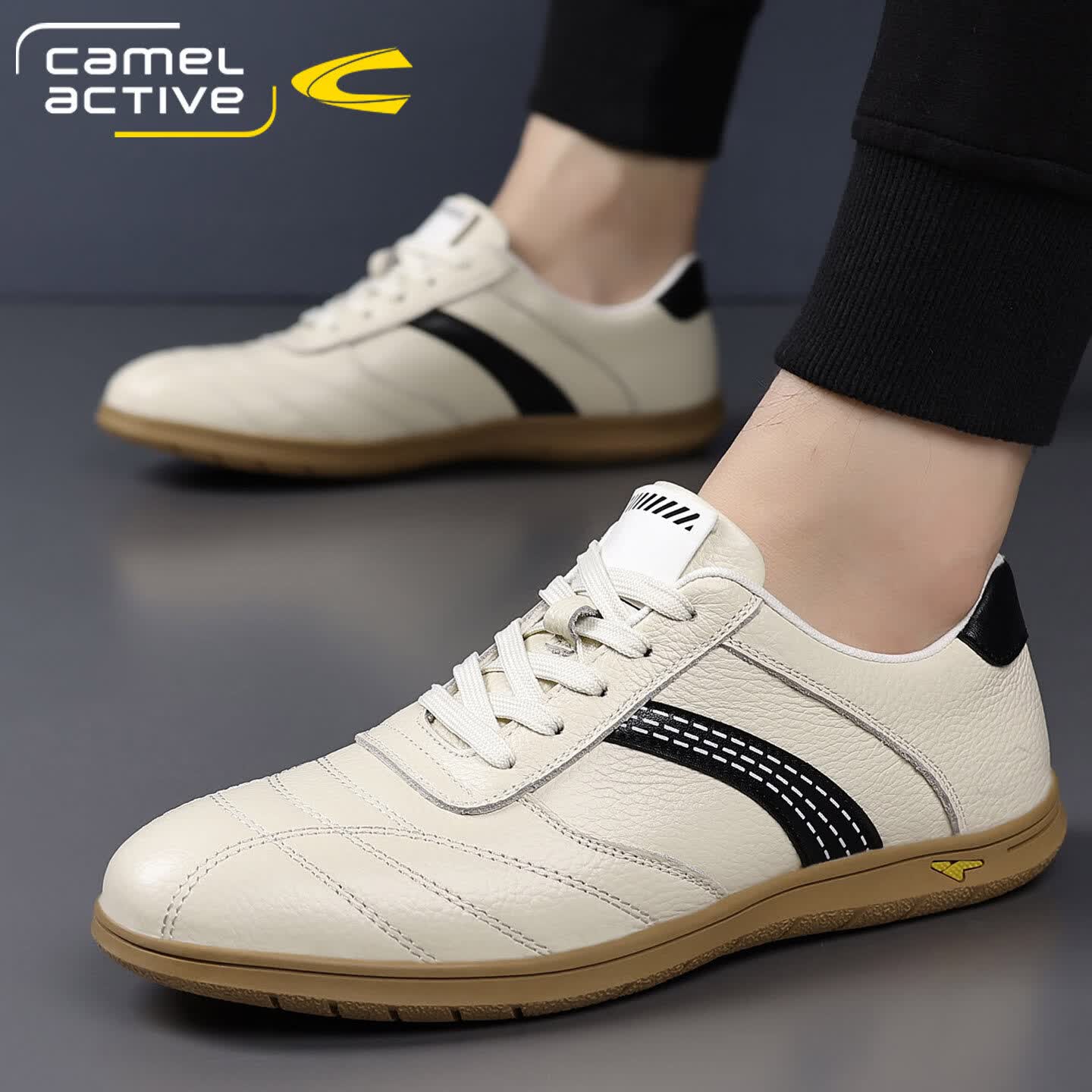 骆驼动感(camel active)男士休闲鞋2026春夏透气舒适德训鞋真皮时尚百搭小白鞋男软底轻便 白色 40 (250mm)
