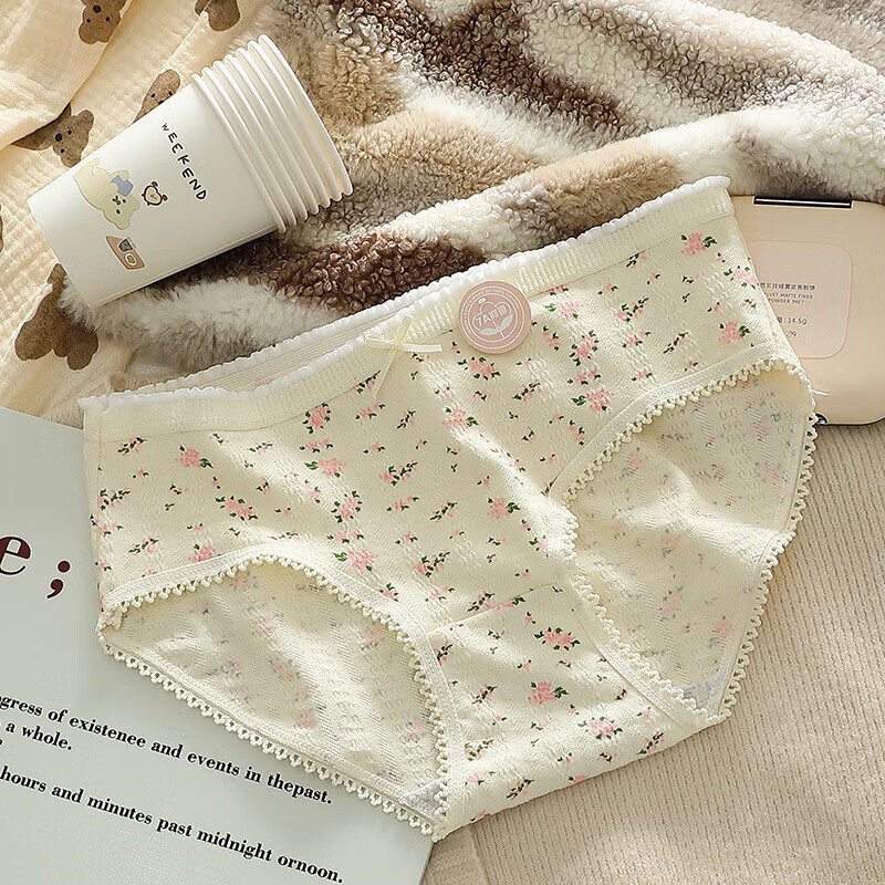 诗莉奥（SHILIAO）5条抗菌纯棉裆内裤女中腰全棉三角短裤夏季透气甜美日系少 混色组合 5条 M 80-100斤