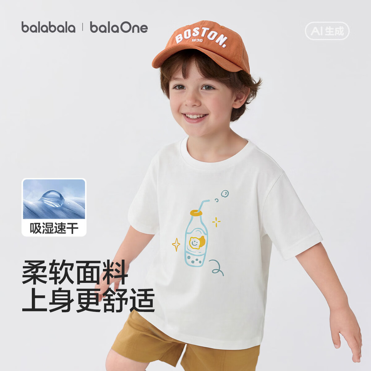 巴拉巴拉【balaOne】童装儿童短袖t恤男女童2026新夏速干印花上衣