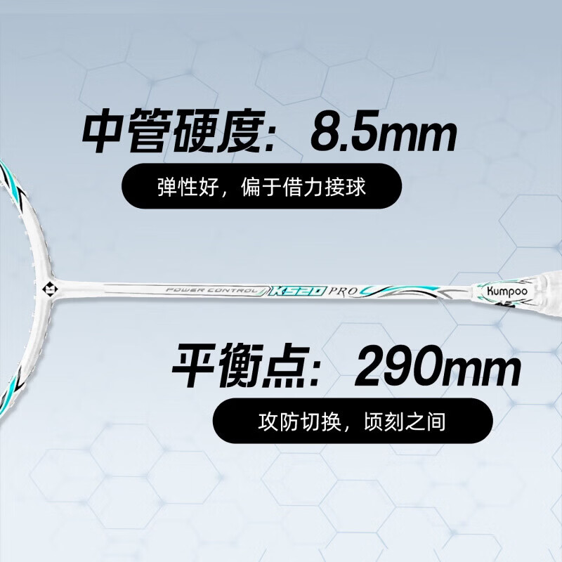 薰风(KUMPOO)K520pro羽毛球拍超轻4U全碳素熏风男女初学入门进攻型单拍 K520Pro白拍-4u 备注线磅数 24磅 已穿好线发出